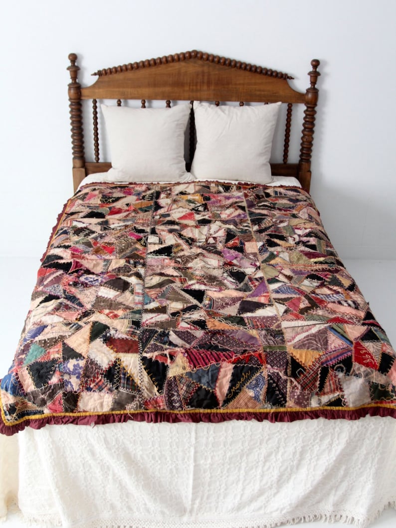 1800s Crazy Quilt Rare Double Sided Patchwork Quilt Hand Etsy