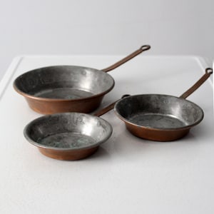 antique copper saute pans set of 3