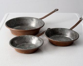 antique copper saute pans set of 3