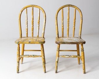 vintage kids chairs set/2, painted farmhouse children's chairs