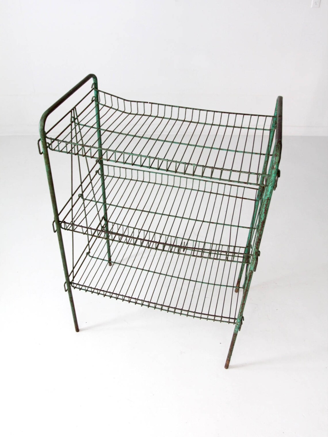 Industrial Wire Rack Vintage Green Metal Shelf Etsy