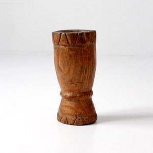 antique wood mortar, rustic wood vase, wooden vessel image 2