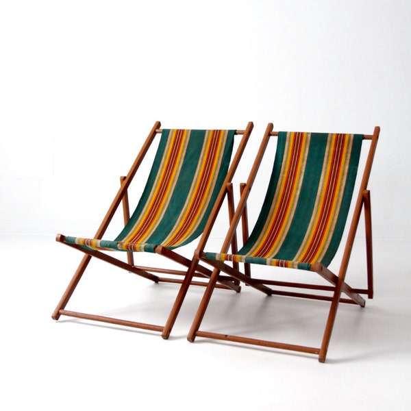 RESERVE -  vintage deck chairs, stripe beach folding chair