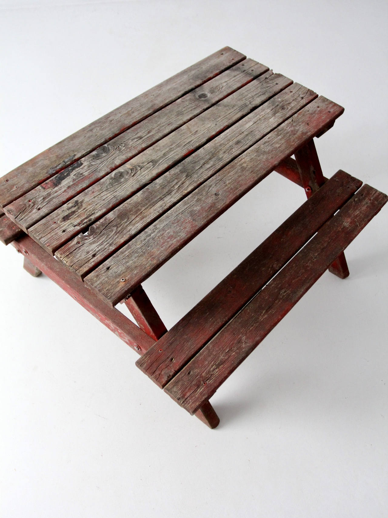 Vintage Children's Picnic Table, Kid's Rustic Red Wood Outdoor
