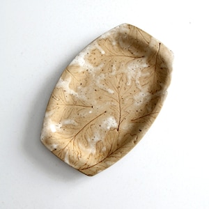 vintage impressed leaf studio pottery tray