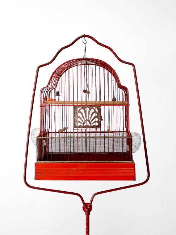 Cage à Oiseau Rouge Antique Sur Pied Cage à Oiseaux Couronne Et Socle En Fonte