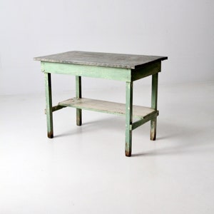 antique table with galvanized top, painted farmhouse table