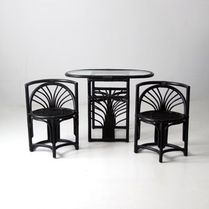 mid-century black rattan table and chairs set