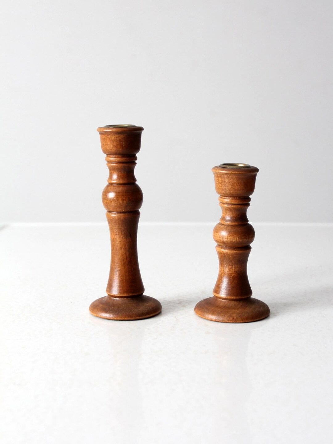 Vintage Turned Wood Candlestick Holders Pair - Etsy