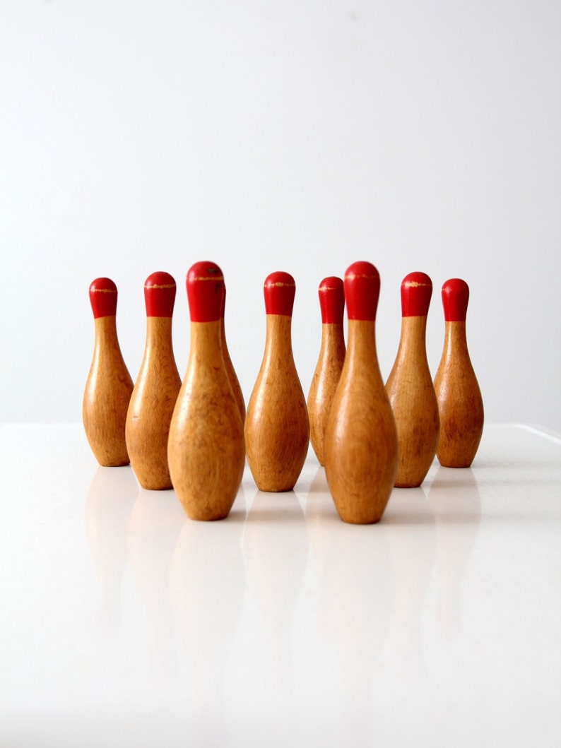 Antique Table Top Skittles Old Wood Bowling Game Etsy