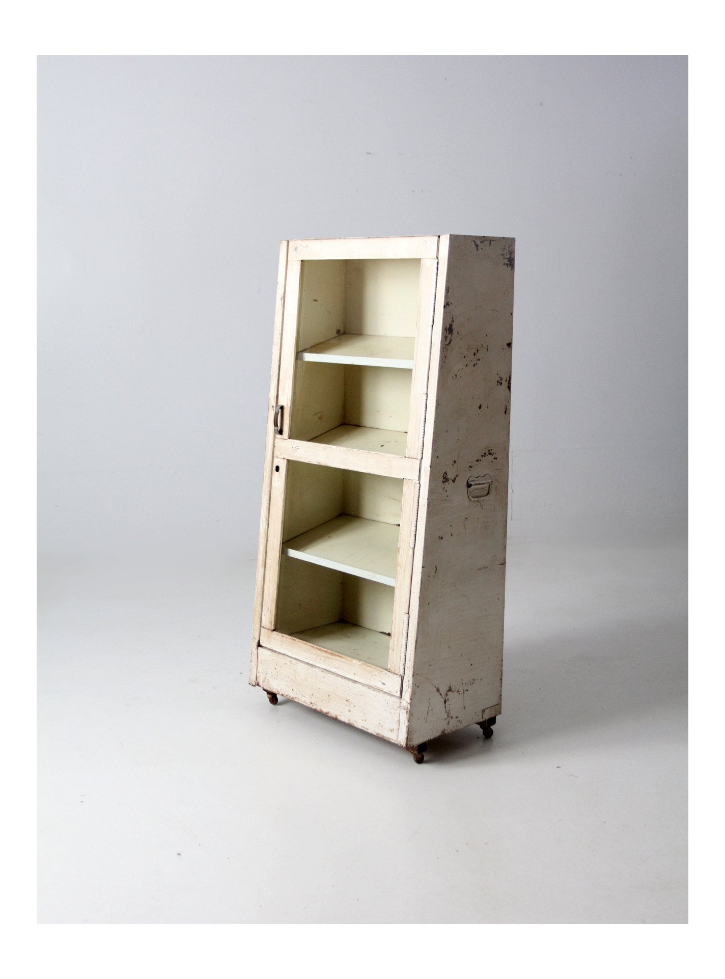 Vintage Medical Cabinet, White Metal and Glass Storage