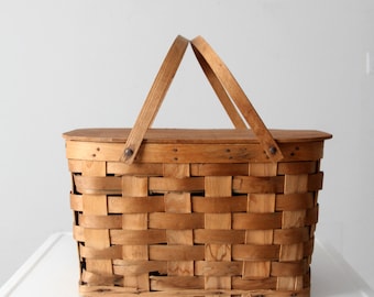Cesta de picnic vintage de tejido de tablilla