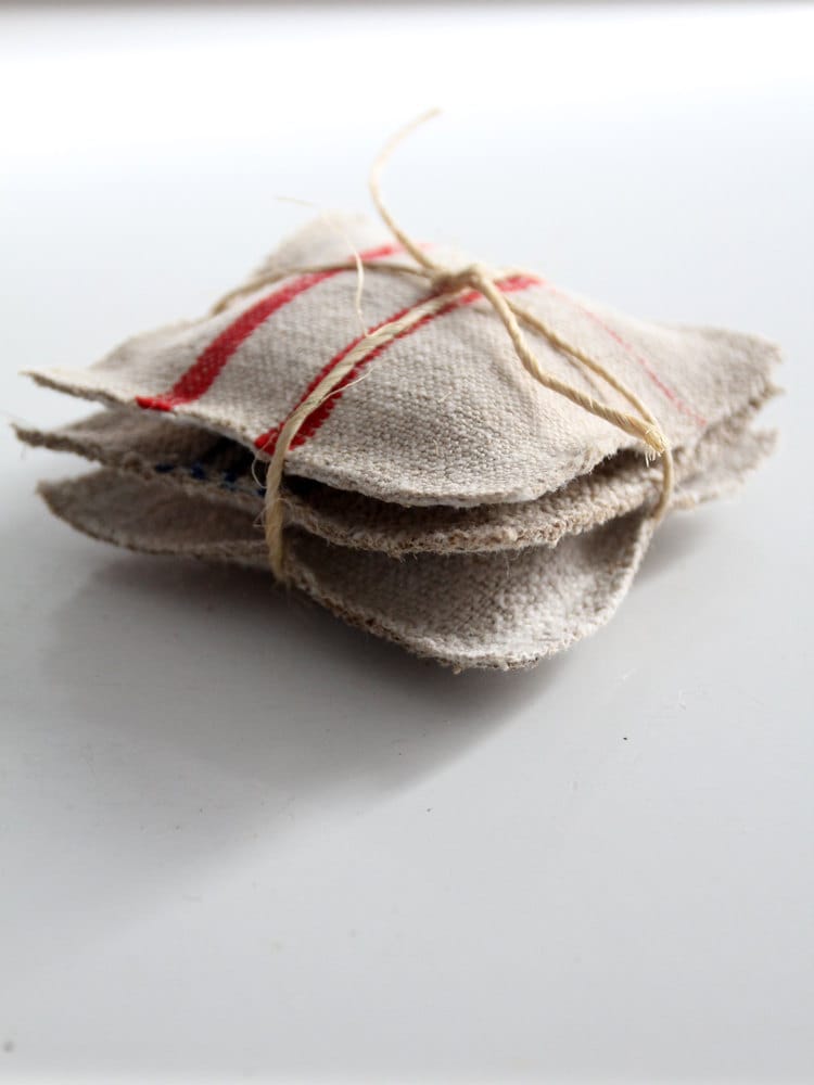 lavender sachets with antique homespun linen set of 3, grain sack sachets