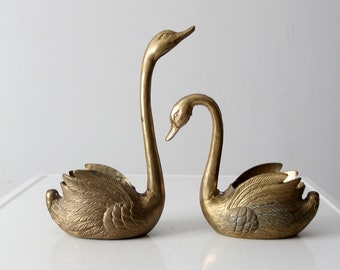 vintage brass swan indoor planters pair