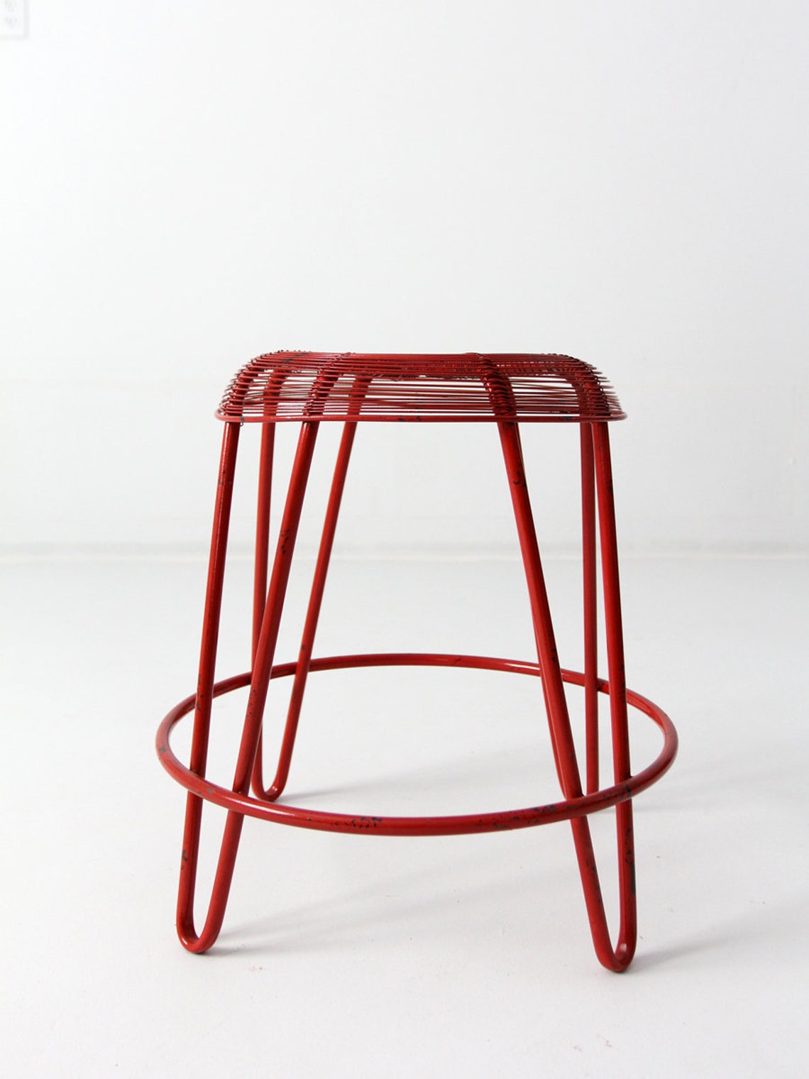 Midcentury Wire Stool Red Metal Stool Etsy