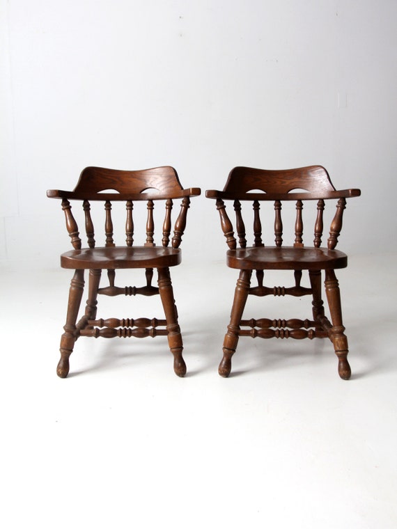 Oak Dining Chairs Pair, Vintage Wood Kitchen Chairs