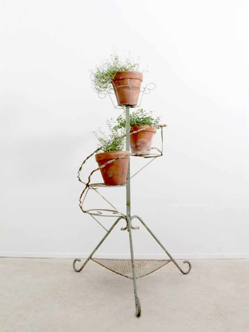 tiered plant stand, vintage metal display riser, garden decor image 9