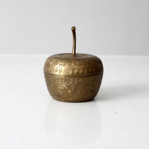 vintage etched brass figurative apple box image 4