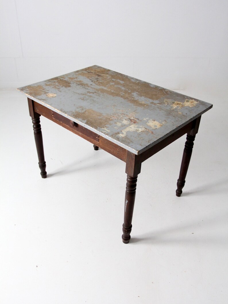 Antique Kitchen Table With Drawer Etsy