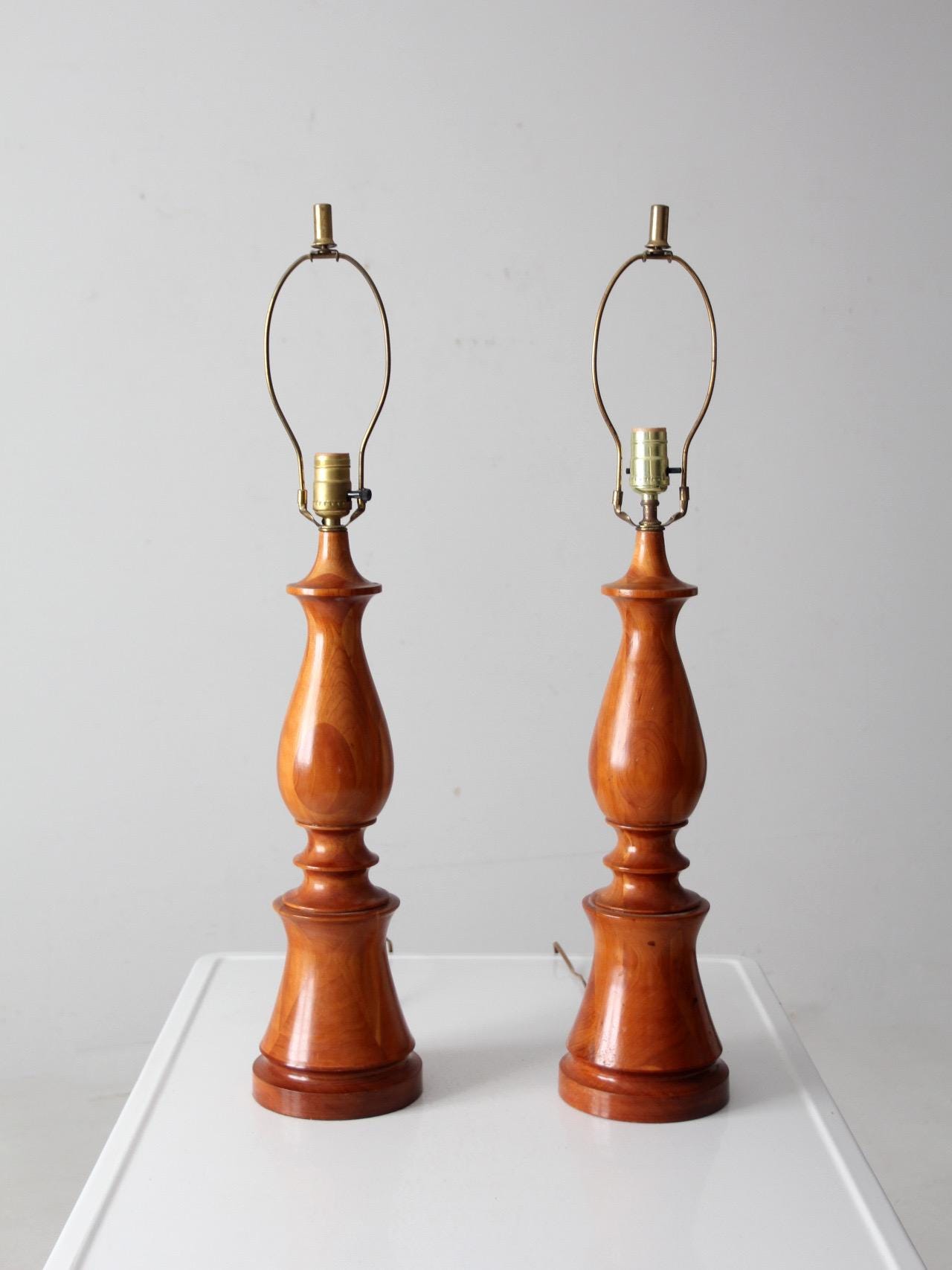 Pair of Vintage Turned Wood Table Lamps - Etsy