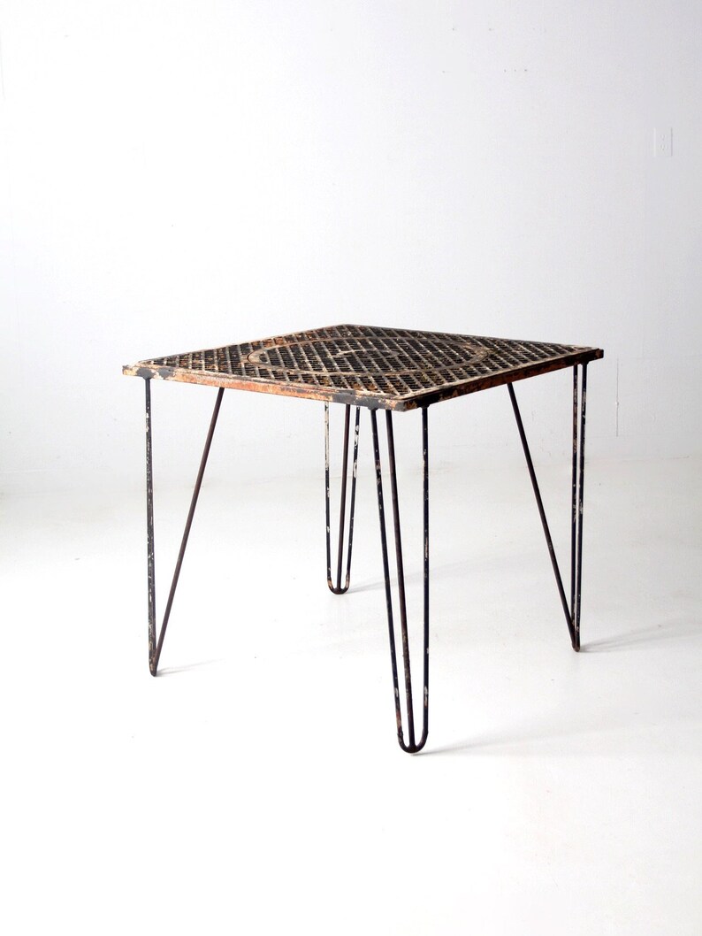 mid-century hairpin leg iron table image 1