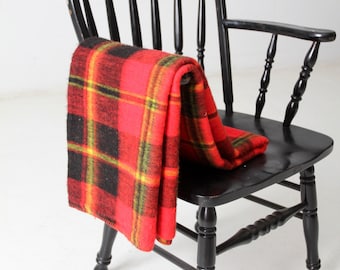 Manta vintage de lana a cuadros rojos