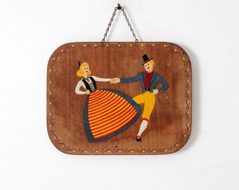 plaque murale d'art populaire vintage peinte à la main