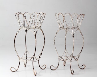 vintage metal plant stands pair