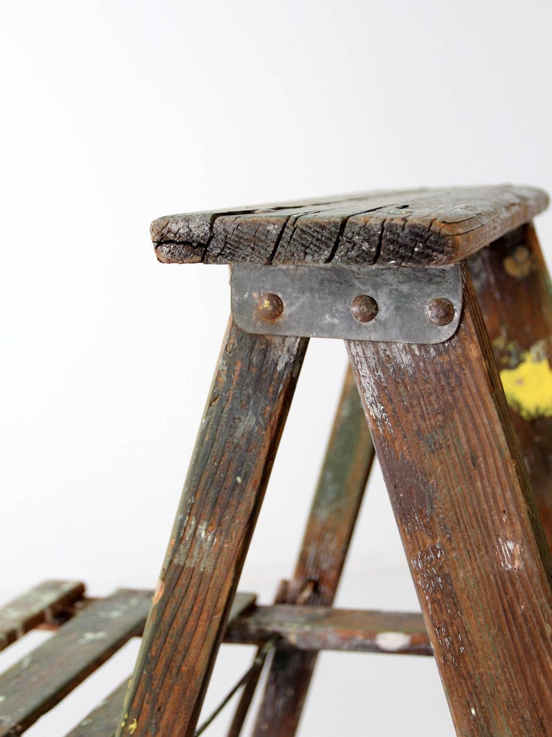 Vintage Painted Wooden Folding Ladder - Etsy