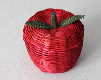 Vintage Red Wicker Apple Shaped Basket - Etsy