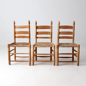 vintage ladder back chairs with woven seats set/3