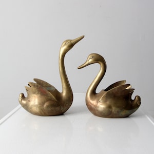 vintage brass swan planter vases pair