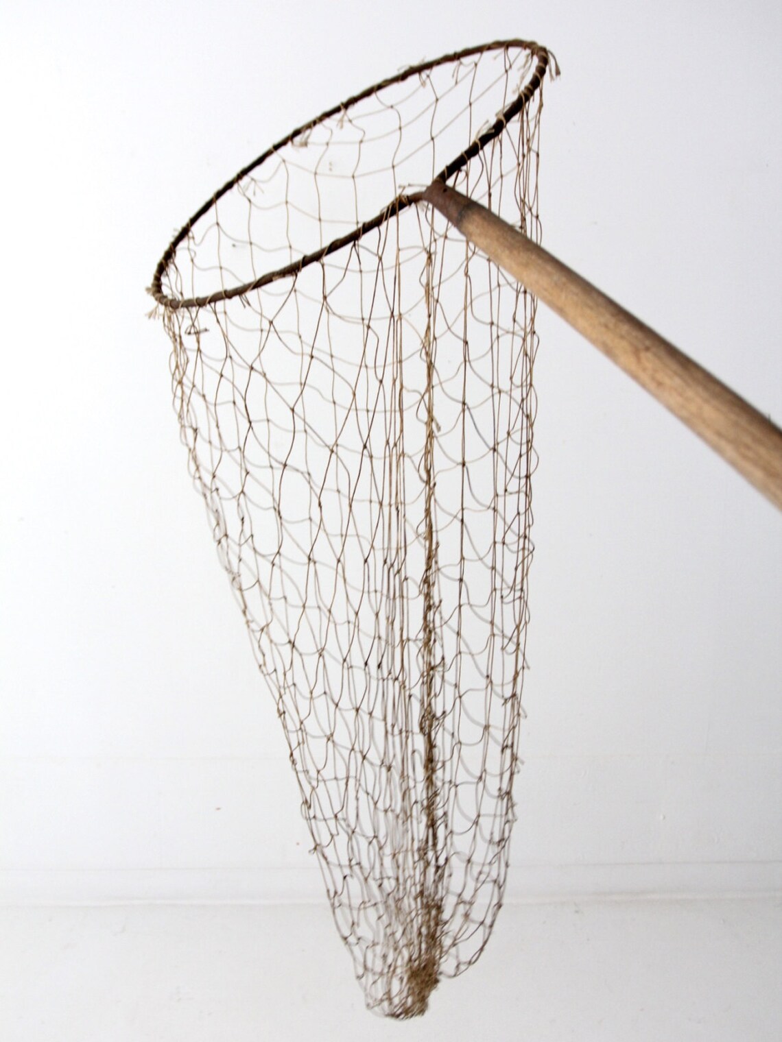 Large hand held fishing net antique fish net on pole Etsy