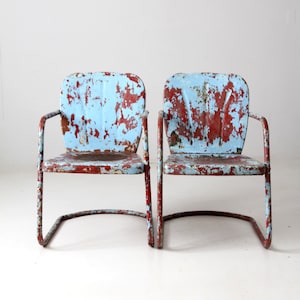 mid-century patio chairs pair