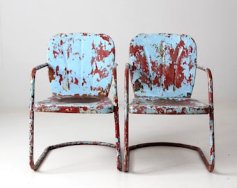 mid-century patio chairs pair