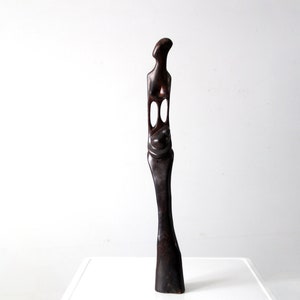 mid-century woman with child wood art sculpture