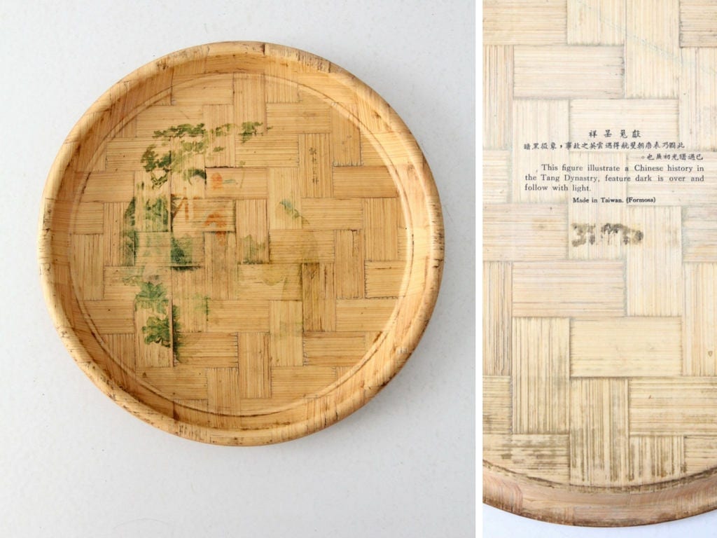 ヴィンテージの中国製竹皿コレクション、歴史を描いた絵皿6枚セット