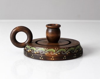 vintage hand-painted wood chamberstick