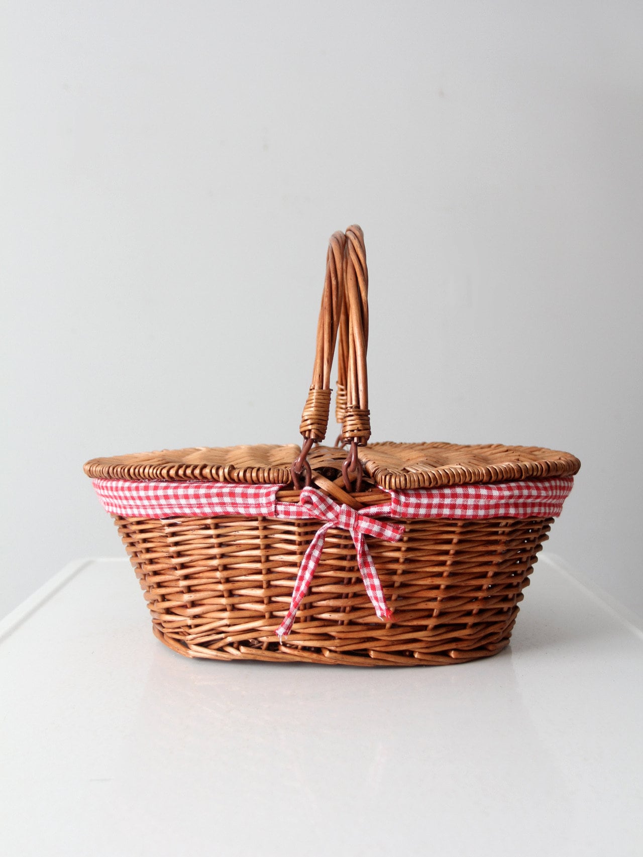 Vintage Wicker Picnic Basket With Gingham Lining - Etsy