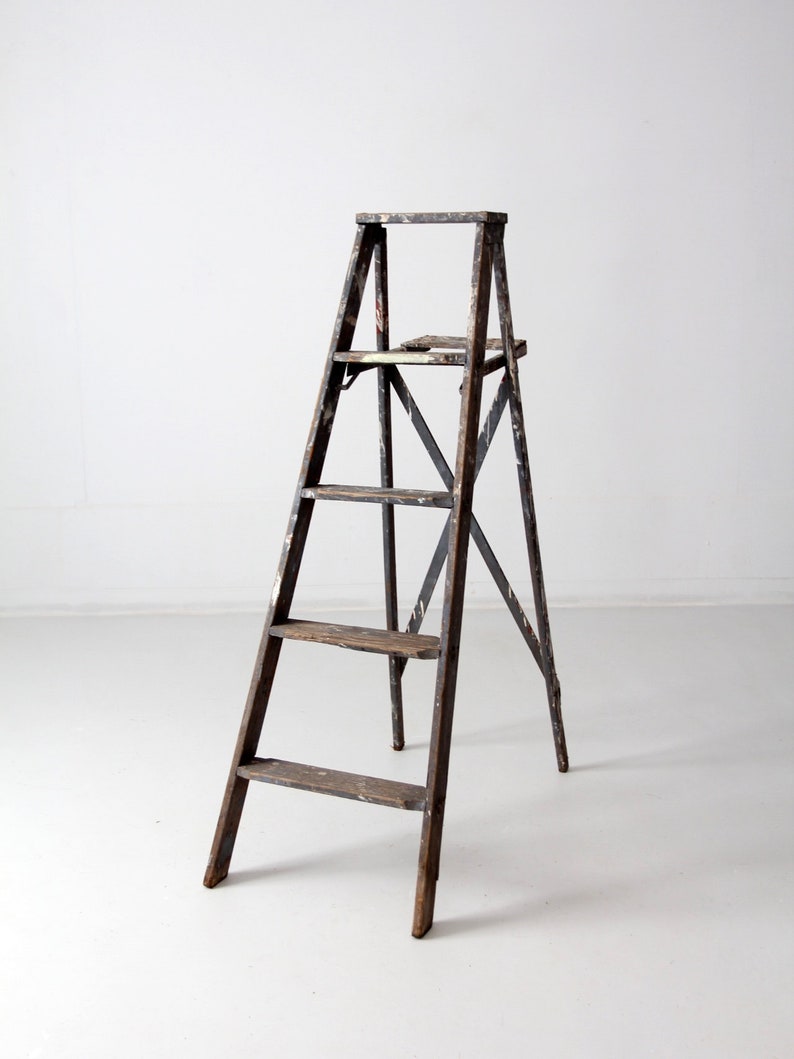 Vintage Painter's Ladder Gray Wood Ladder 4.5 Feet - Etsy