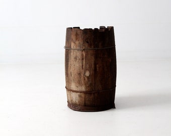 antique barrel, rustic wooden keg, primitive decor