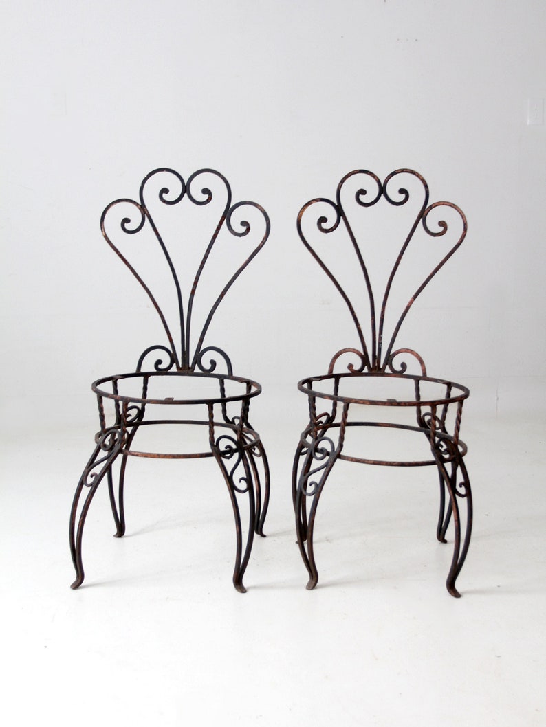 vintage wrought iron garden chairs pair image 2