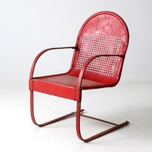 mid-century red metal patio chair