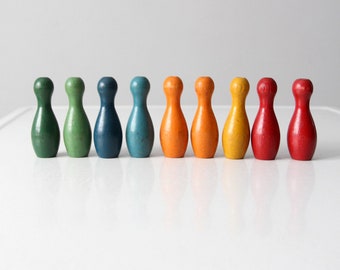 vintage colorful wooden skittles tabletop bowling game