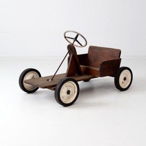 vintage toy riding car, wooden push car