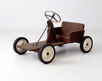 vintage toy riding car, wooden push car