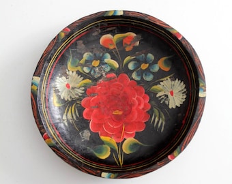 Met de hand beschilderde houten kom uit de jaren 50