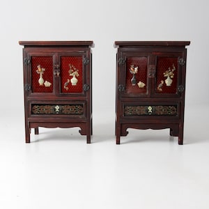 vintage Chinese side cabinets, nightstands pair