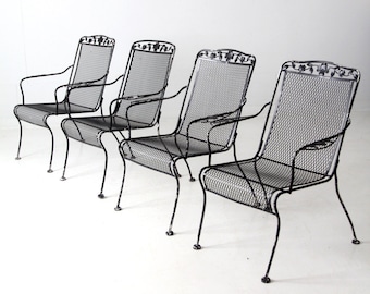 set of 4 mid-century wrought iron patio chairs