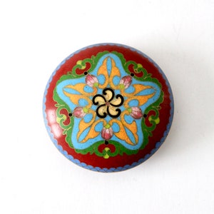 vintage cloisonne box, round enamel jewelry box image 2